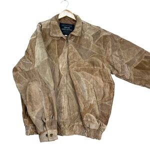 Italian Stone Navarre Leather Company Bomber Jacket Men L Brown Patchwork Suede